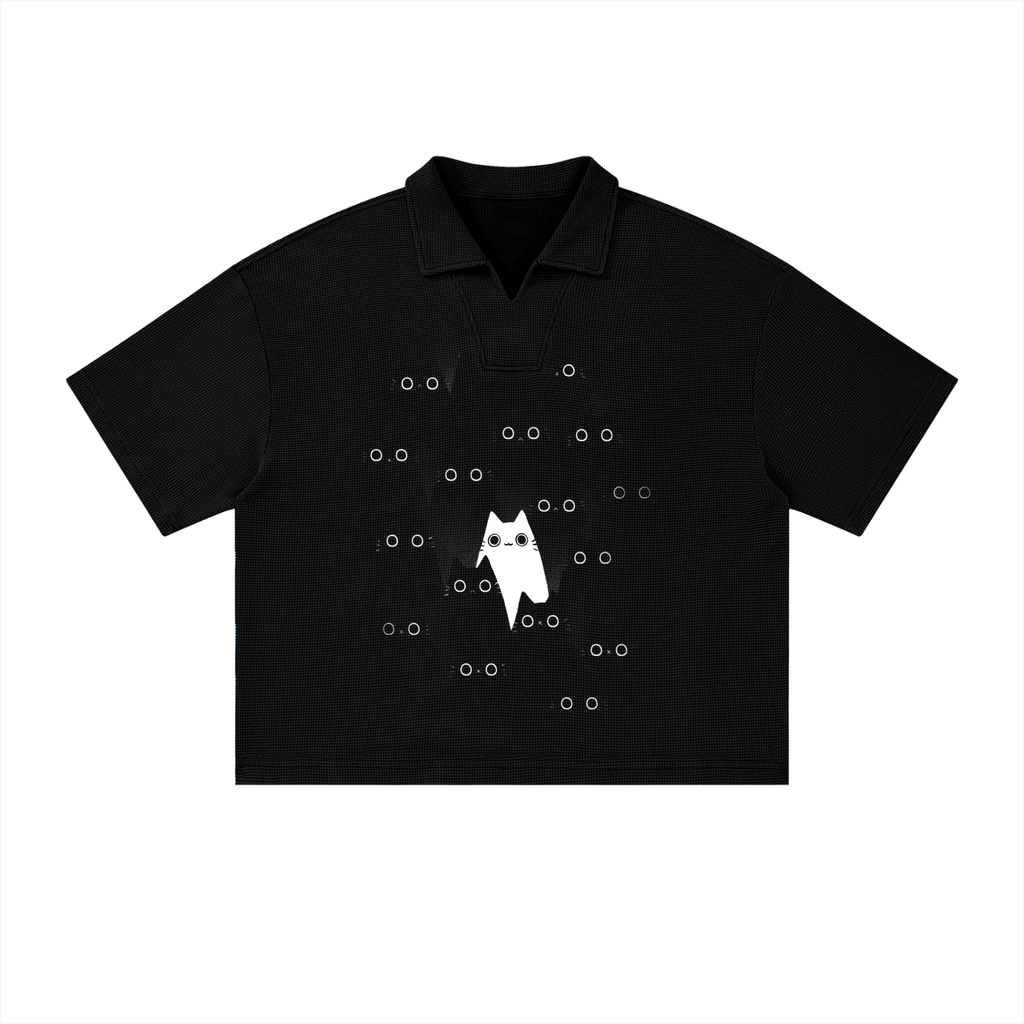 Unisex Vintage Wash Waffle Boxy Polo Shirt