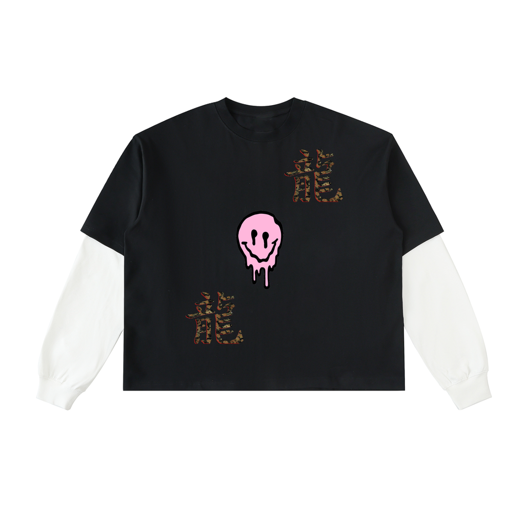 Layered Contrast Sleeve Cotton T-Shirt